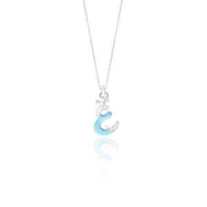 Arabic Initial Enamel Pendant Blue 18K White Gold Dubai