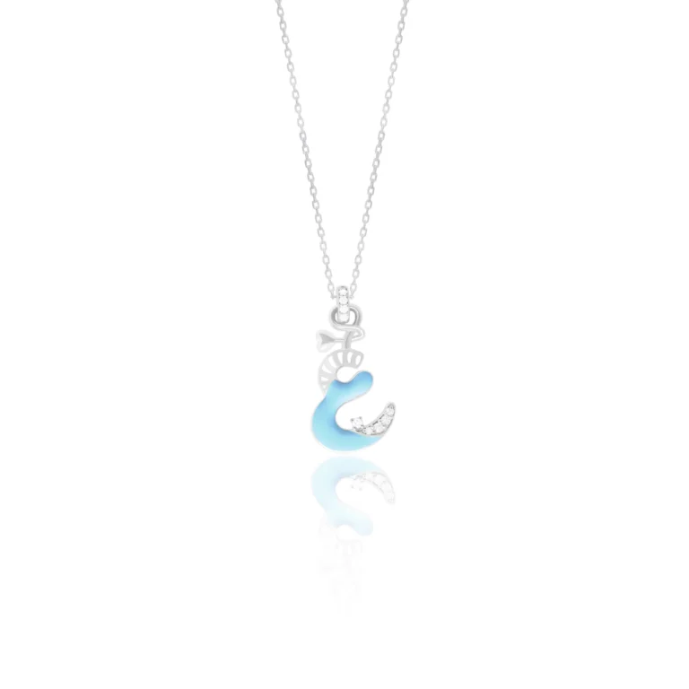 Arabic Initial Enamel Pendant Blue 18K White Gold Dubai