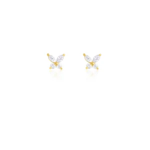 Diamond Butterfly Flatback Stud Earring 18K Yellow Gold Dubai