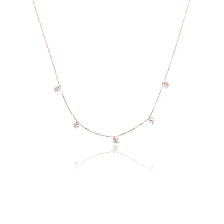 Diamond Butterfly Station Necklace 18K Rose Gold Dubai