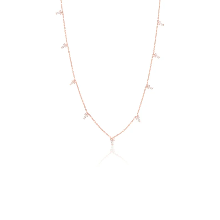 Diamond Cross Station Necklace 18K Rose Gold Dubai