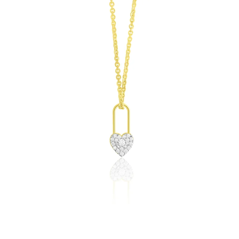 Diamond Heart Padlock Pendant 18K Yellow Gold Dubai