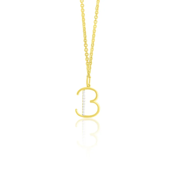 Diamond Initial Letter B Necklace 18K Yellow Gold Dubai