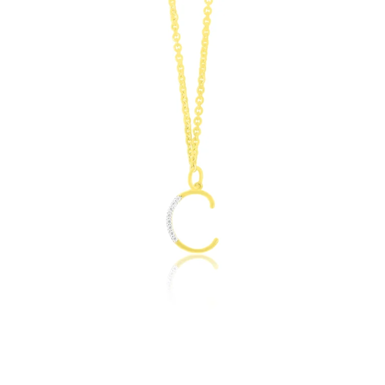 Diamond Initial Letter C Necklace 18K Yellow Gold Dubai