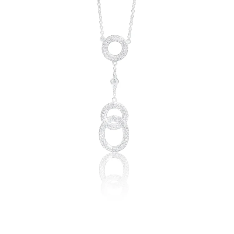 Diamond Interlocking Circles Lariat Necklace 18K White Gold Dubai
