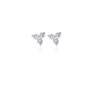 Diamond Trefoil Cluster Flatback Earring 18K Yellow Gold Dubai