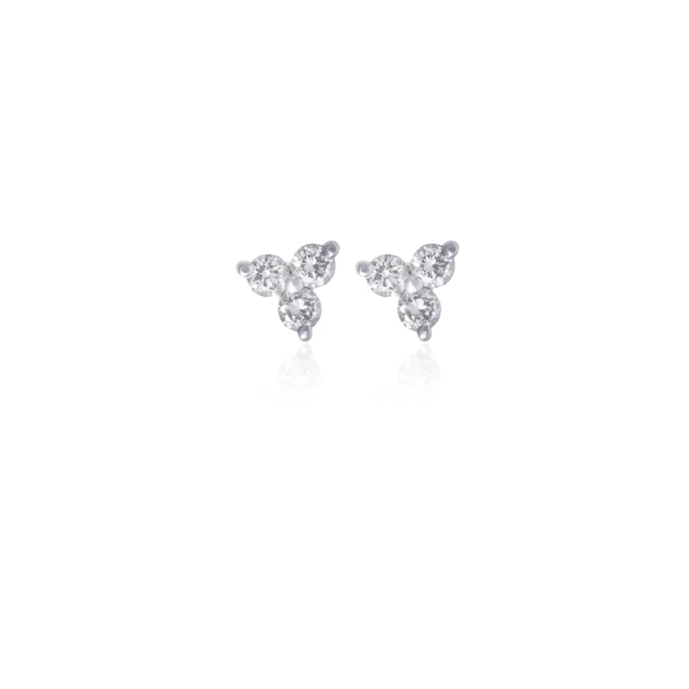 Diamond Trefoil Cluster Flatback Earring 18K Yellow Gold Dubai