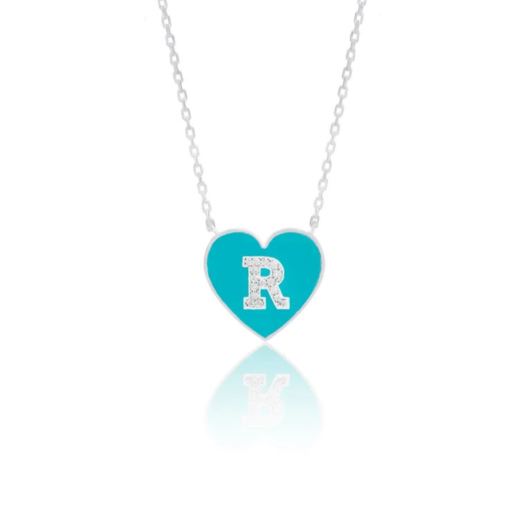 Enamel Heart Initial Pendant Diamond 18K White Gold Dubai