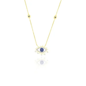 Evil Eye Diamond Sapphire Necklace 18K Yellow Gold Dubai