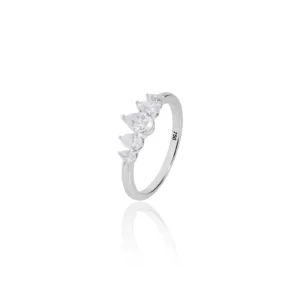 Five Stone Pear Diamond Ring 18K White Gold Dubai