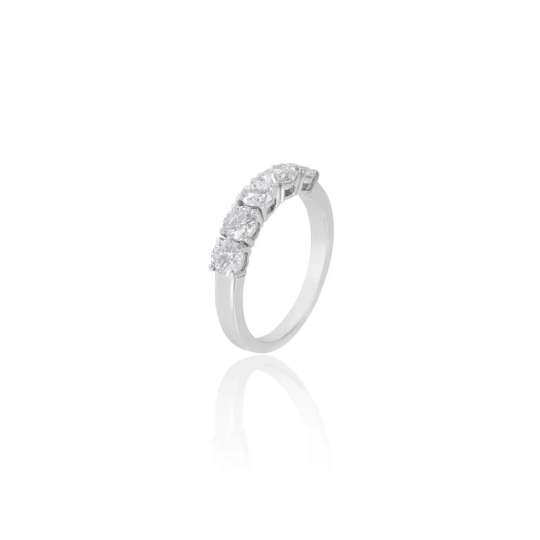 Five Stone Round Diamond Ring 18K White Gold Dubai
