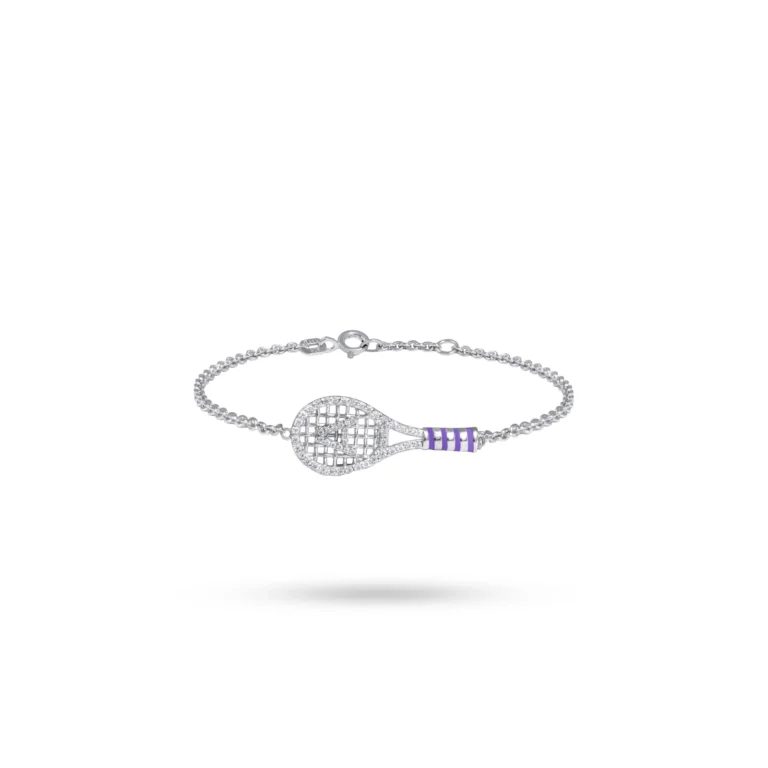 Initial Tennis Racket Charm Bracelet Diamond Silver Dubai