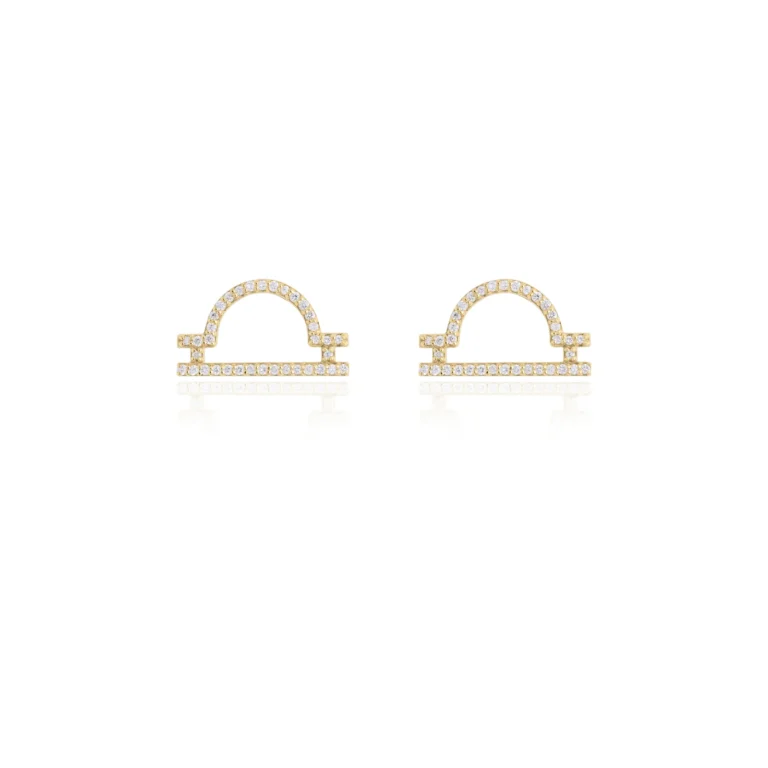 Libra Zodiac Diamond Flatback Earring 18K Yellow Gold Dubai