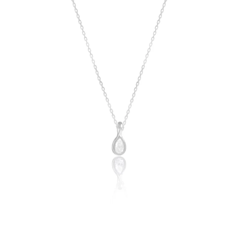 Pear Diamond Solitaire Pendant Bezel Set 18K White Gold Dubai