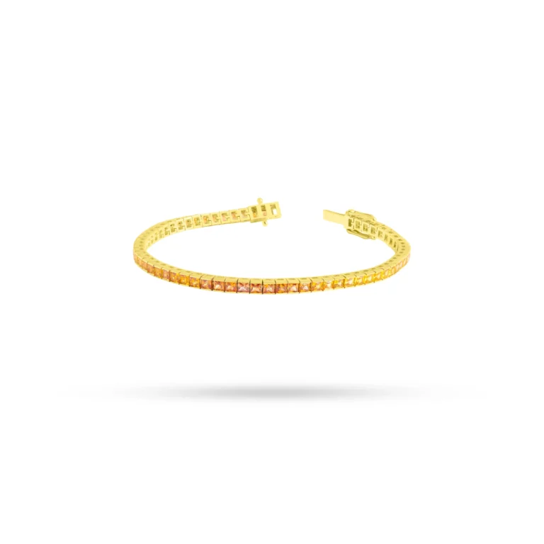 Rainbow Sapphire Princess Cut Tennis Bracelet 18K Yellow Gold Dubai