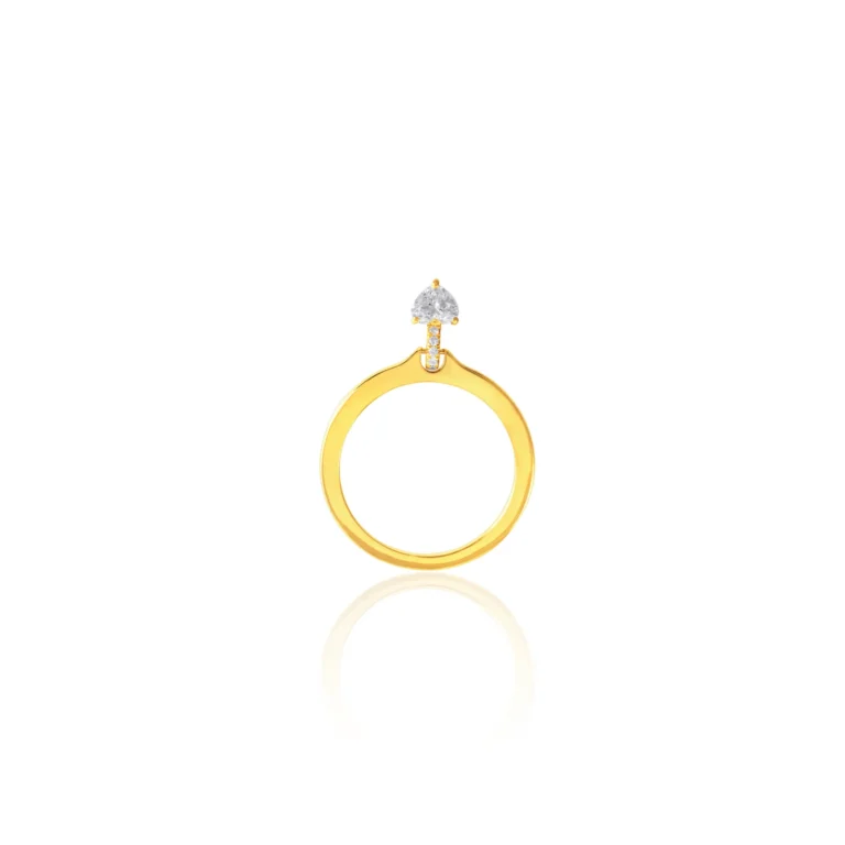 Raised Pear Diamond Solitaire Ring 18K Yellow Gold Dubai