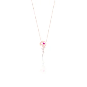 Ruby Rose Flower Diamond Pendant 18K Rose Gold Dubai