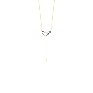 UAE Map Lariat Necklace Diamond Gemstone 18K Gold Dubai