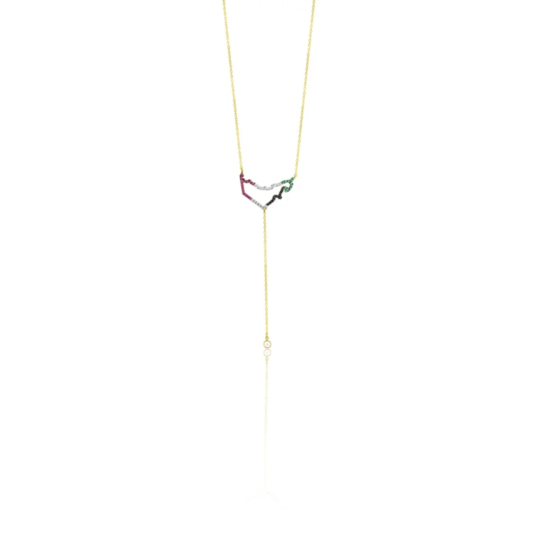 UAE Map Lariat Necklace Diamond Gemstone 18K Gold Dubai